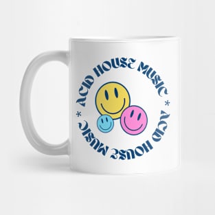ACID HOUSE  - Circular Font With 3 Smileys (navy/pink/blue) Mug